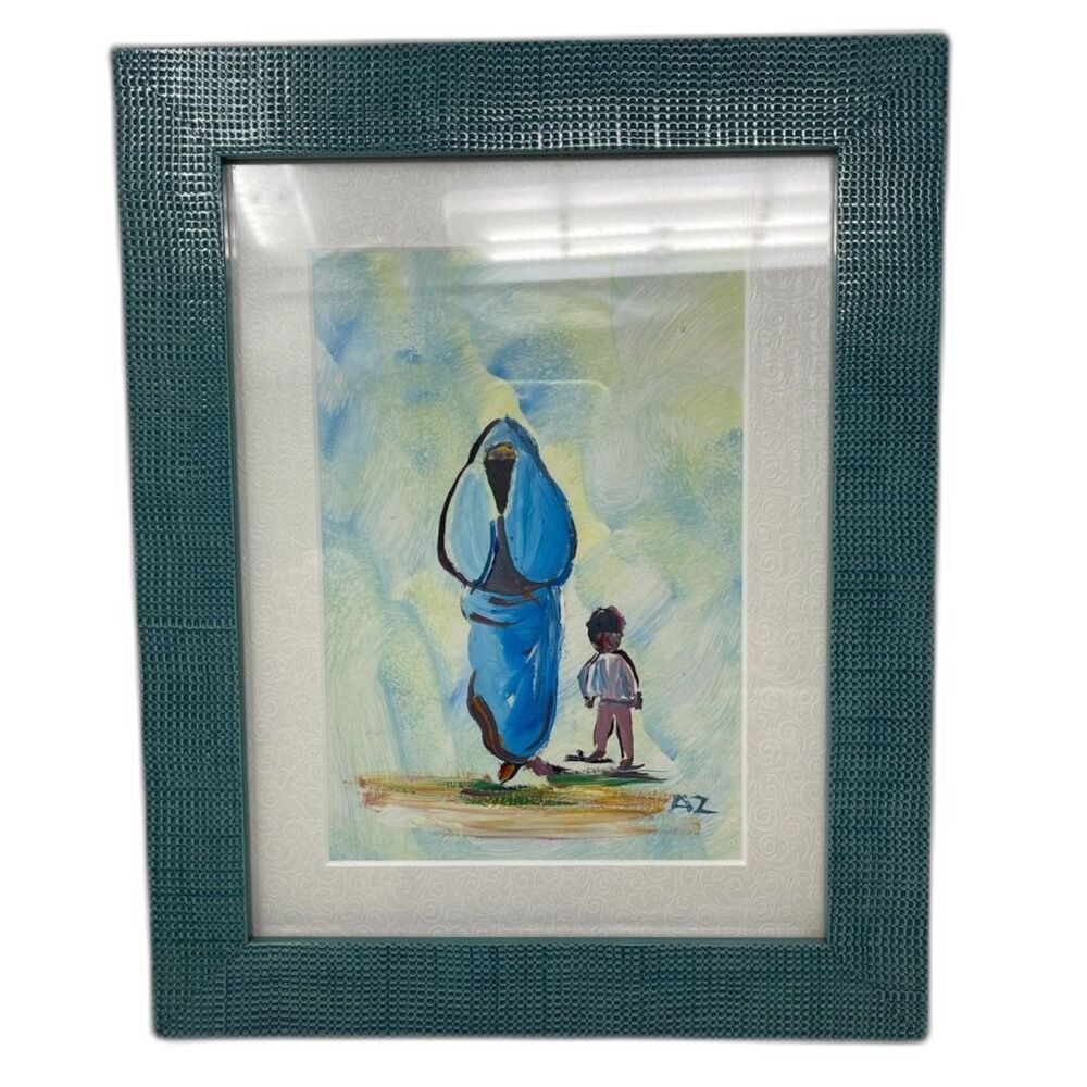 Mother & Son Traditional Garb Original Art ~ Desert Scene ~ Framed ~Signed AZ